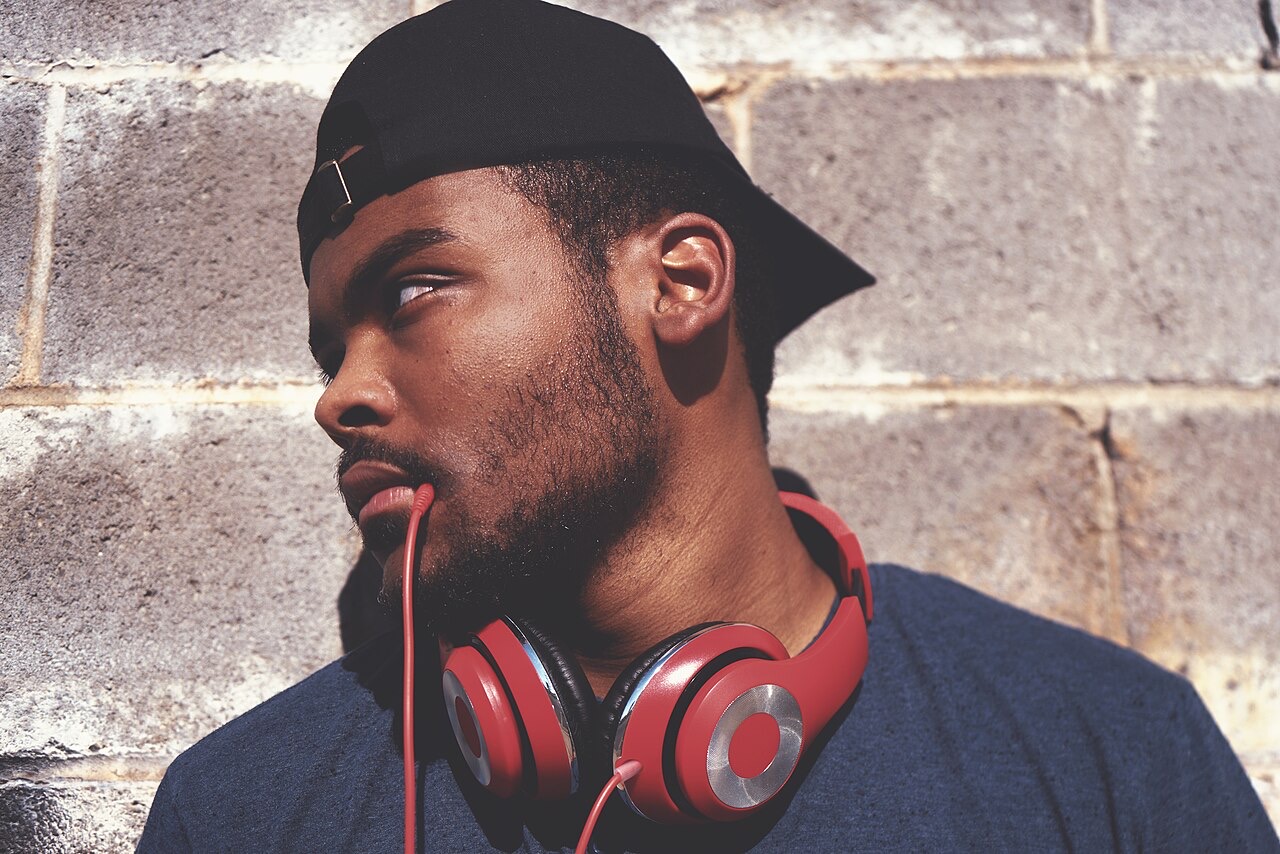 A person wearing headphones