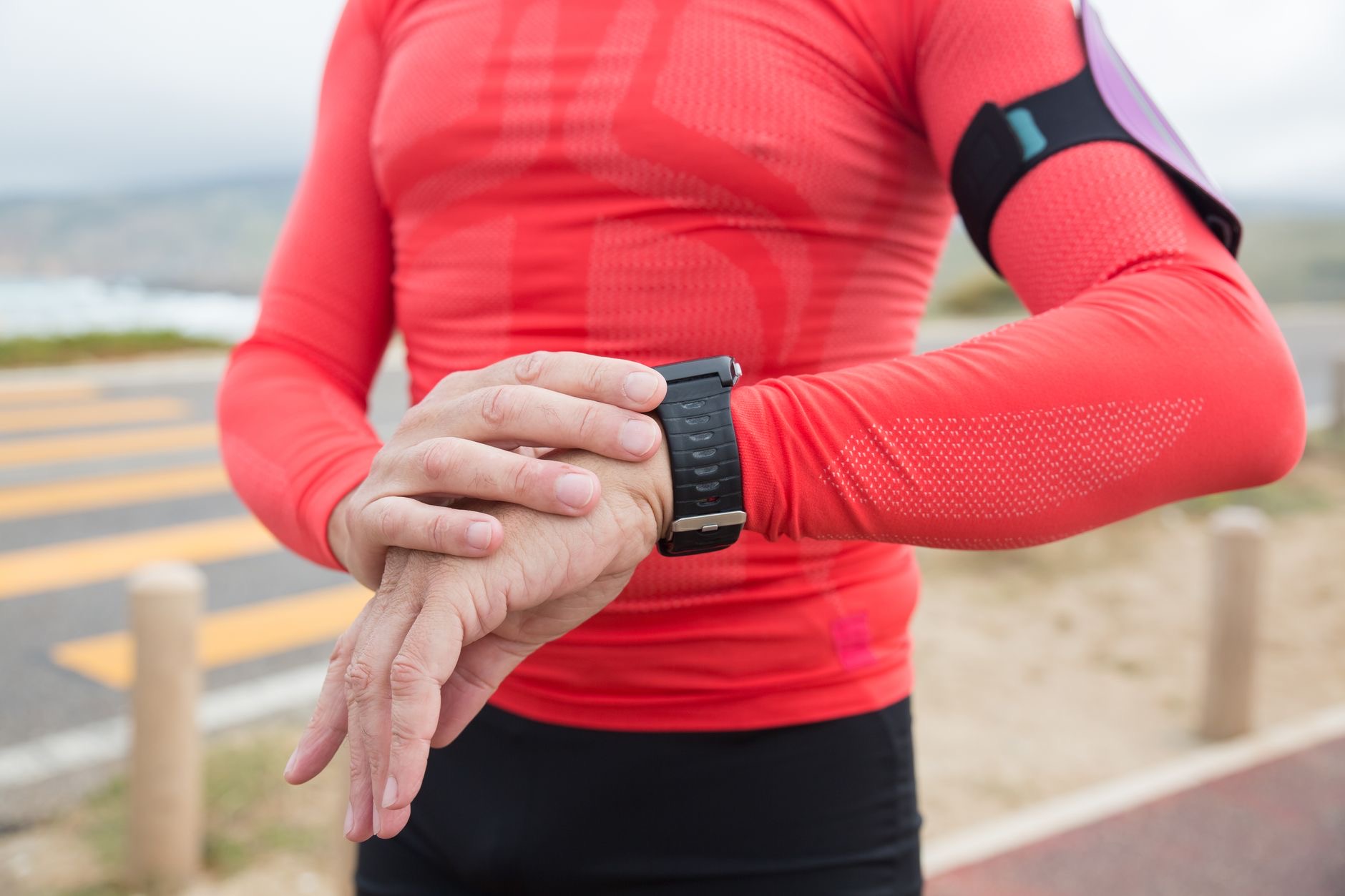 An Apple Watch on a wrist during exercise