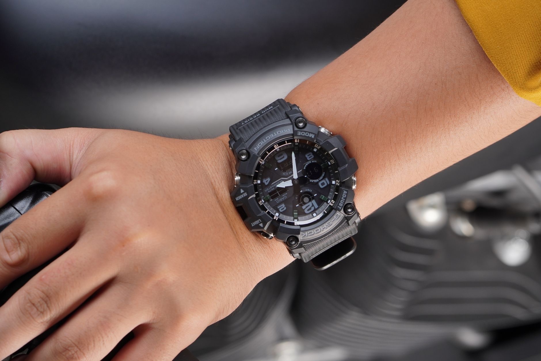 Sport silicone watch band on a wrist during outdoor activity