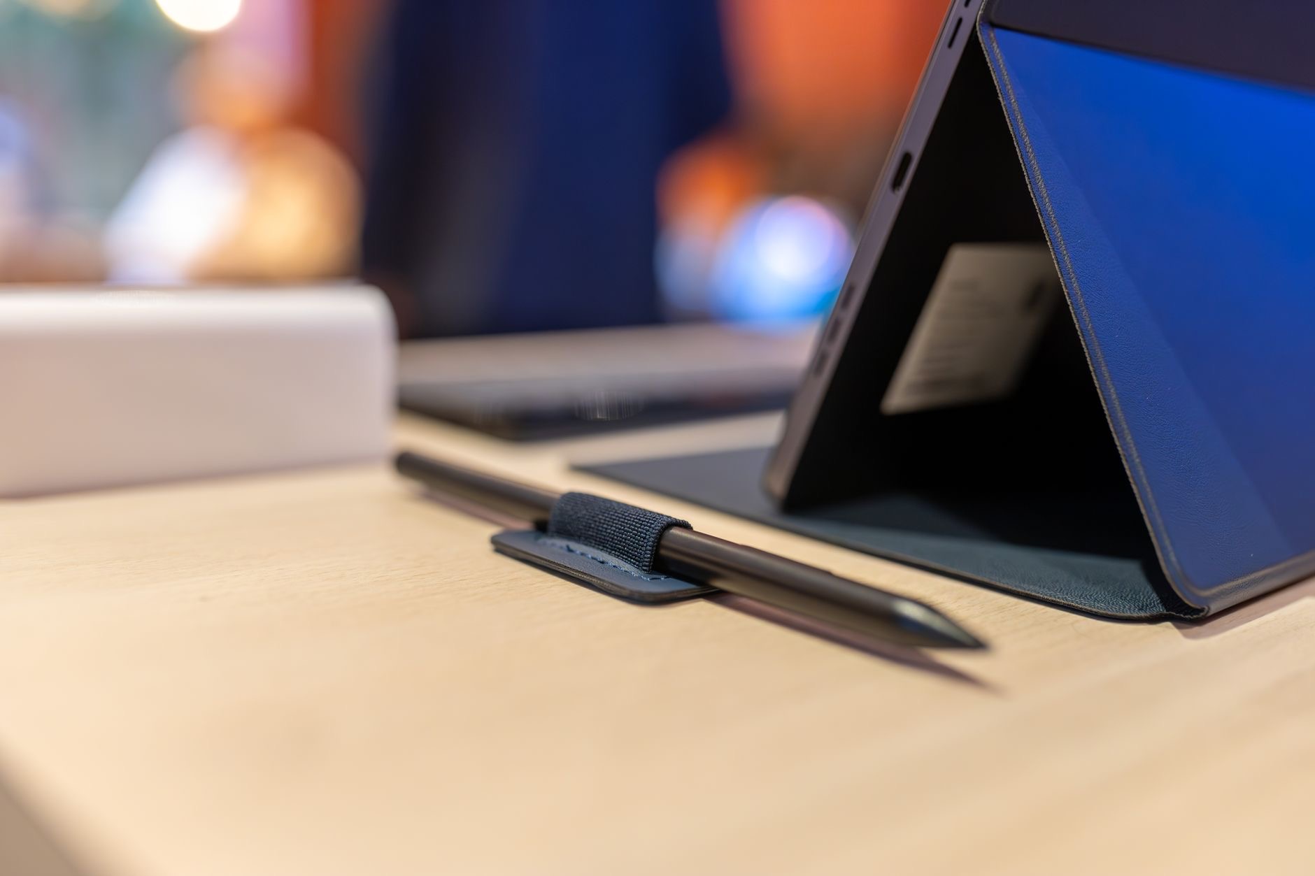 iPad with keyboard case standing on a table