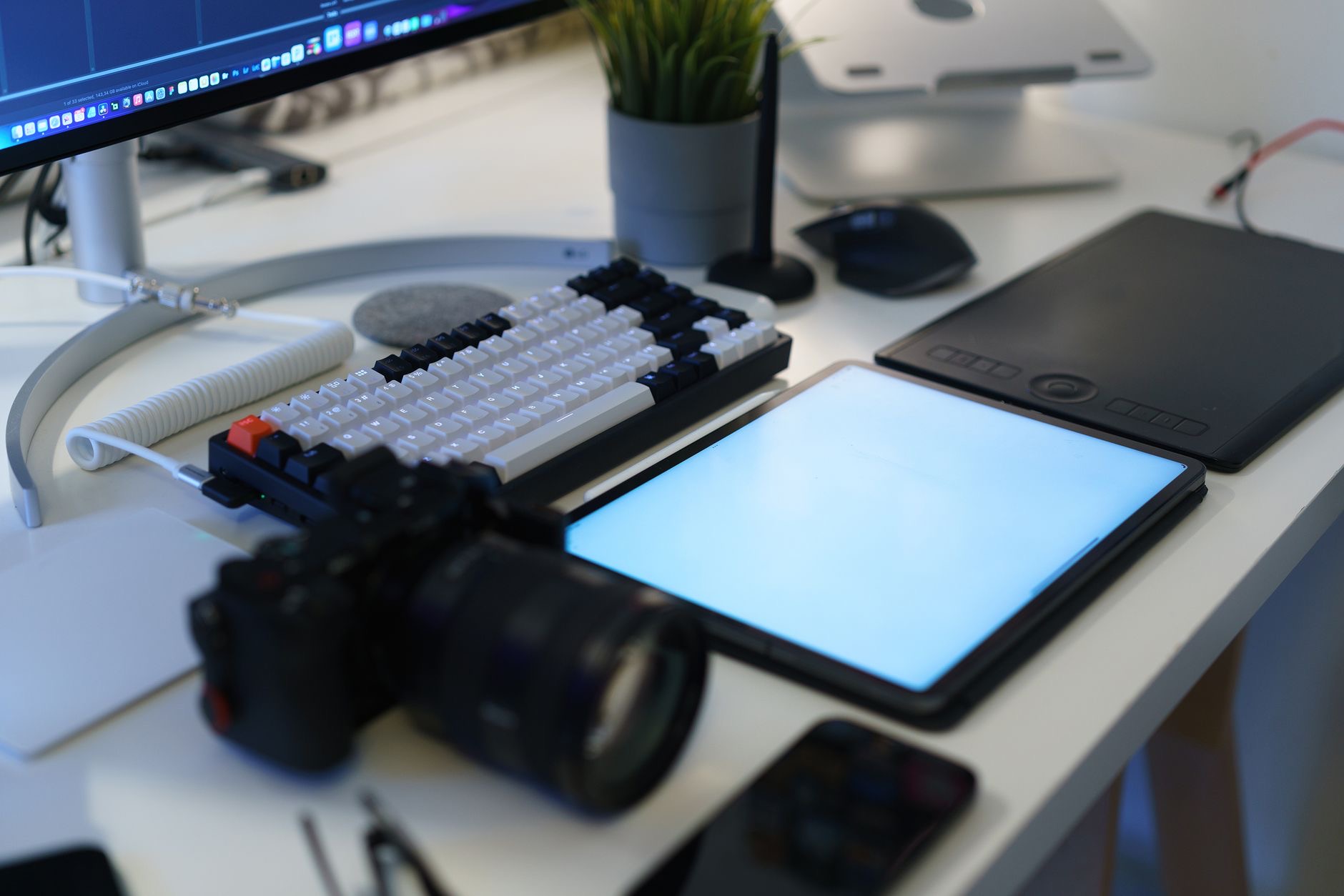 Tablet with a keyboard on a work desk