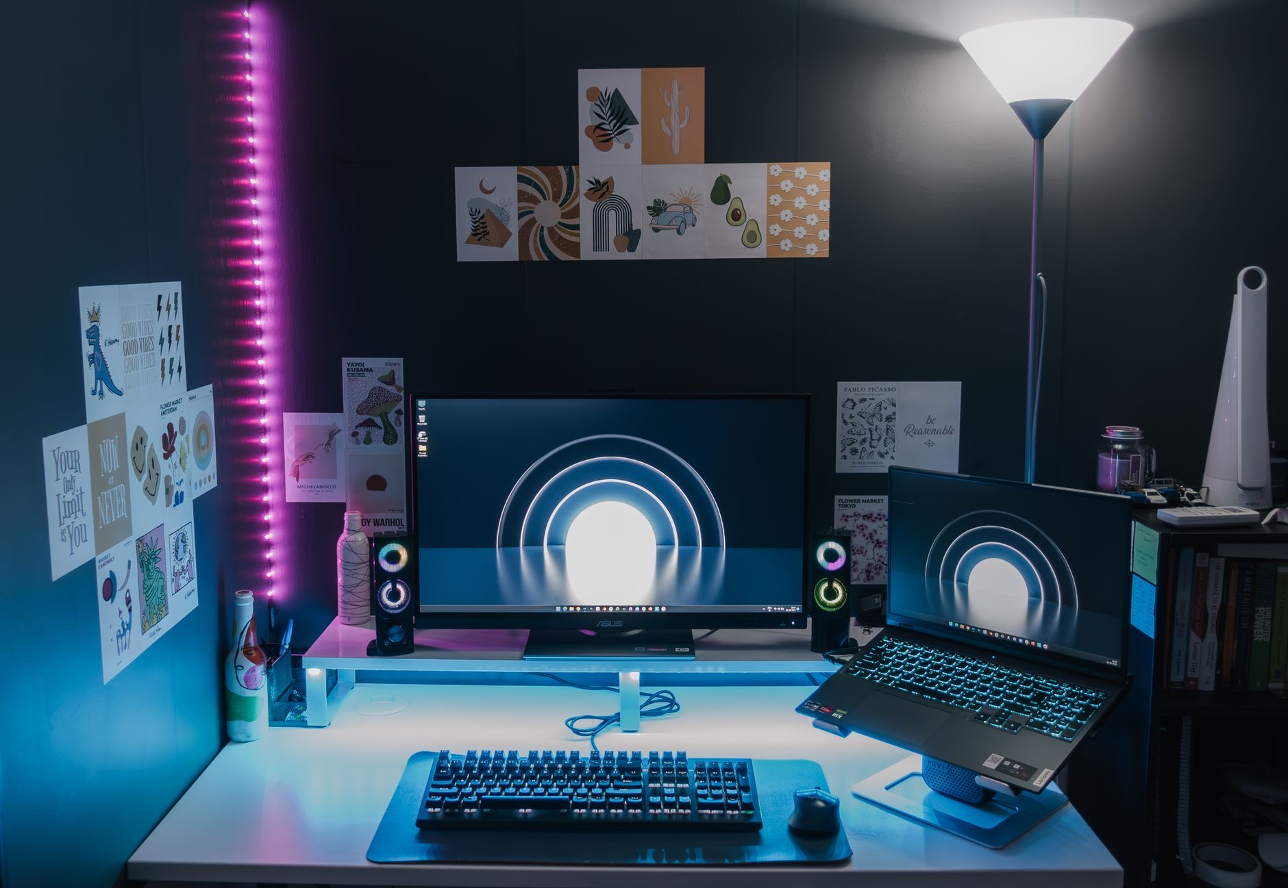 Laptop and monitor on a home office desk