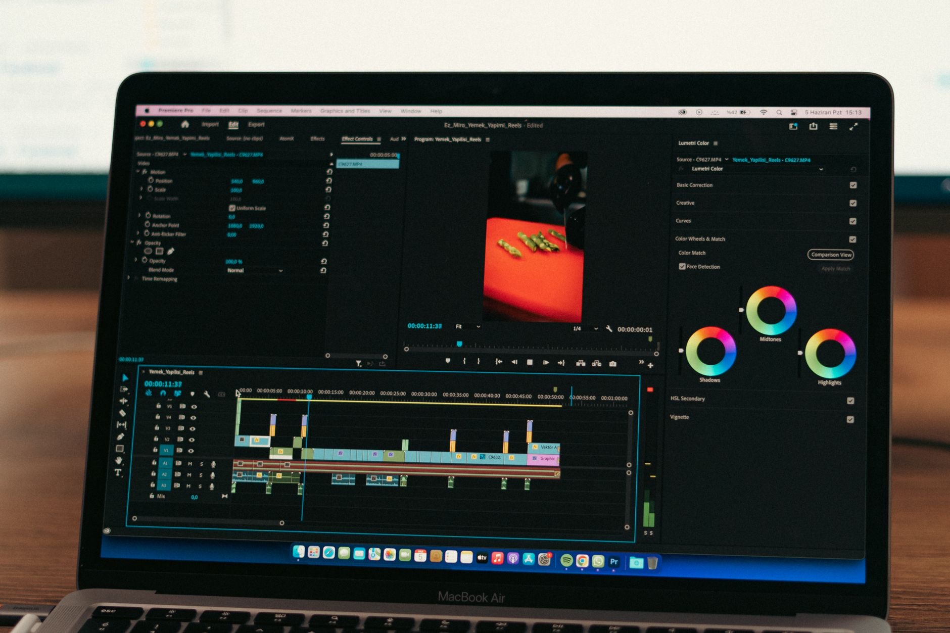 Video editing timeline on a laptop screen