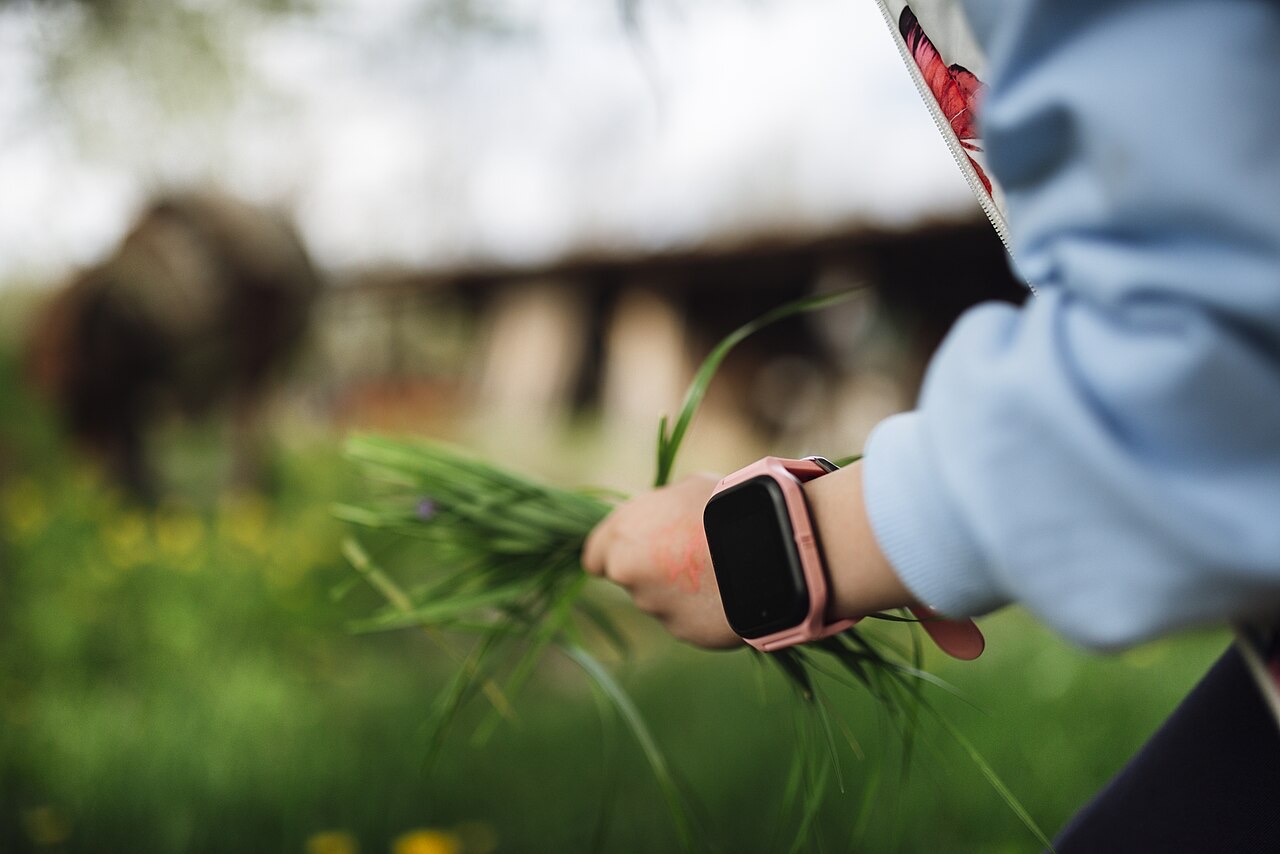 A smartwatch worn on the wrist