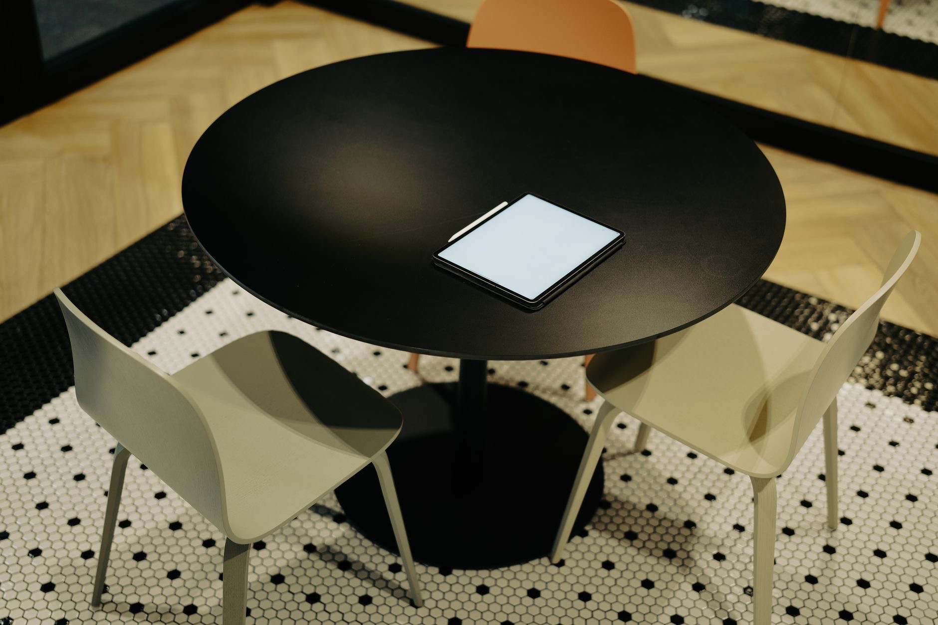 An iPad resting on a table