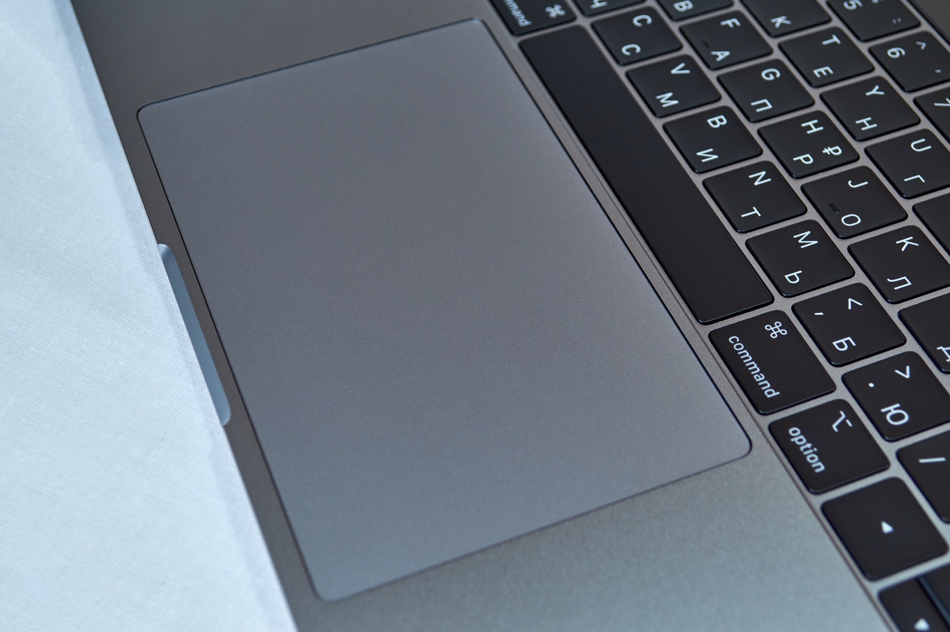 Close-up of a laptop keyboard and trackpad