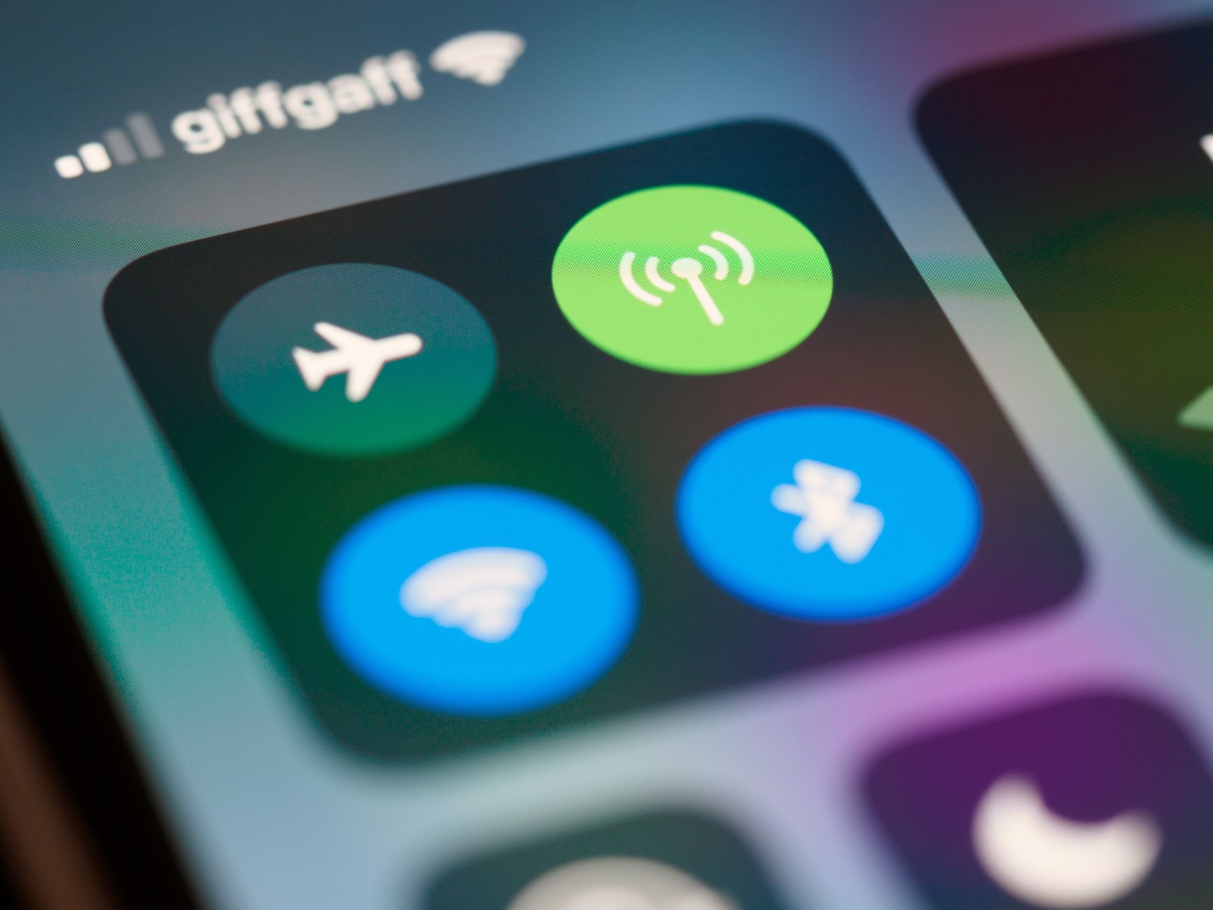 A close-up of a smartphone control center