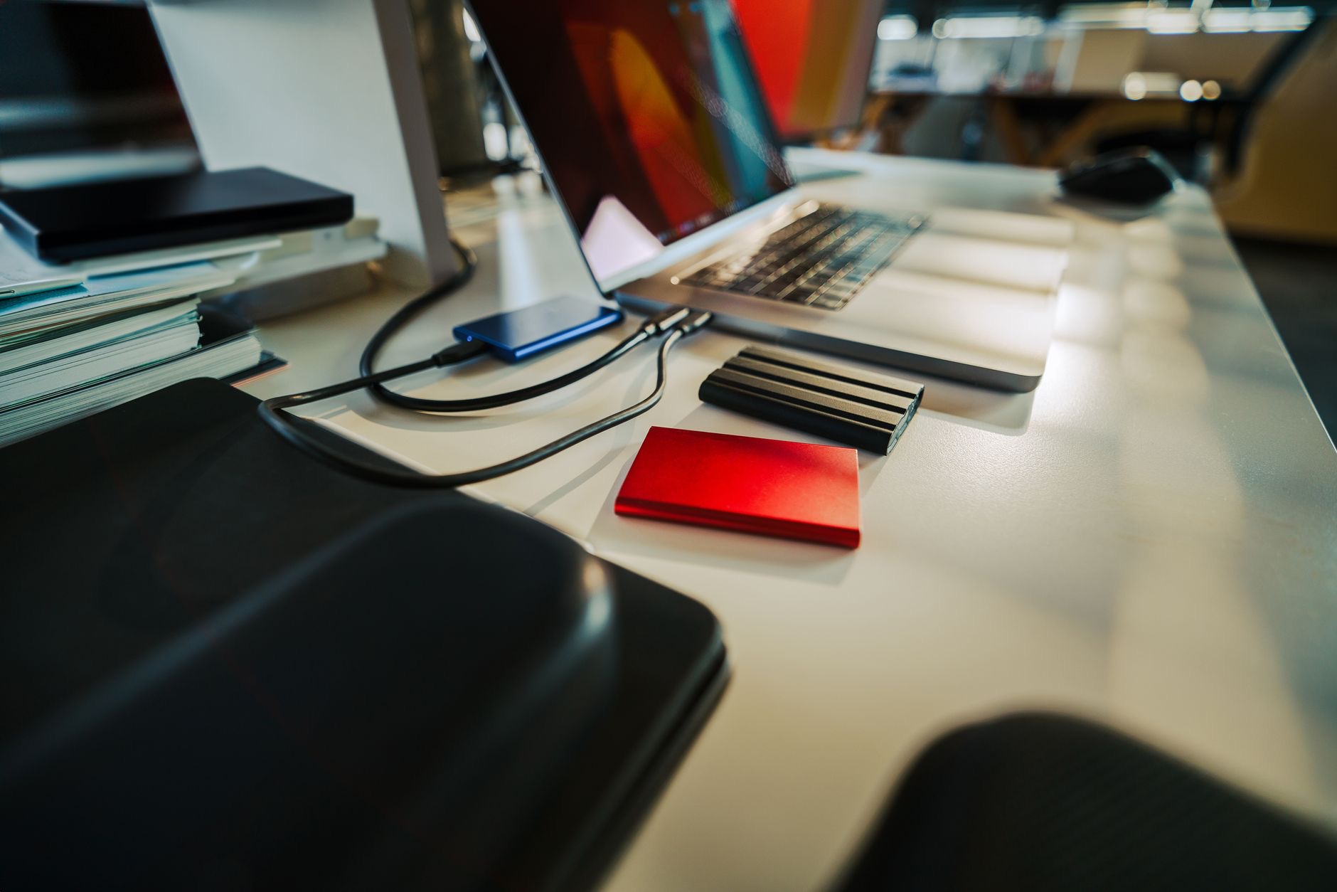 A laptop and external monitor on a desk
