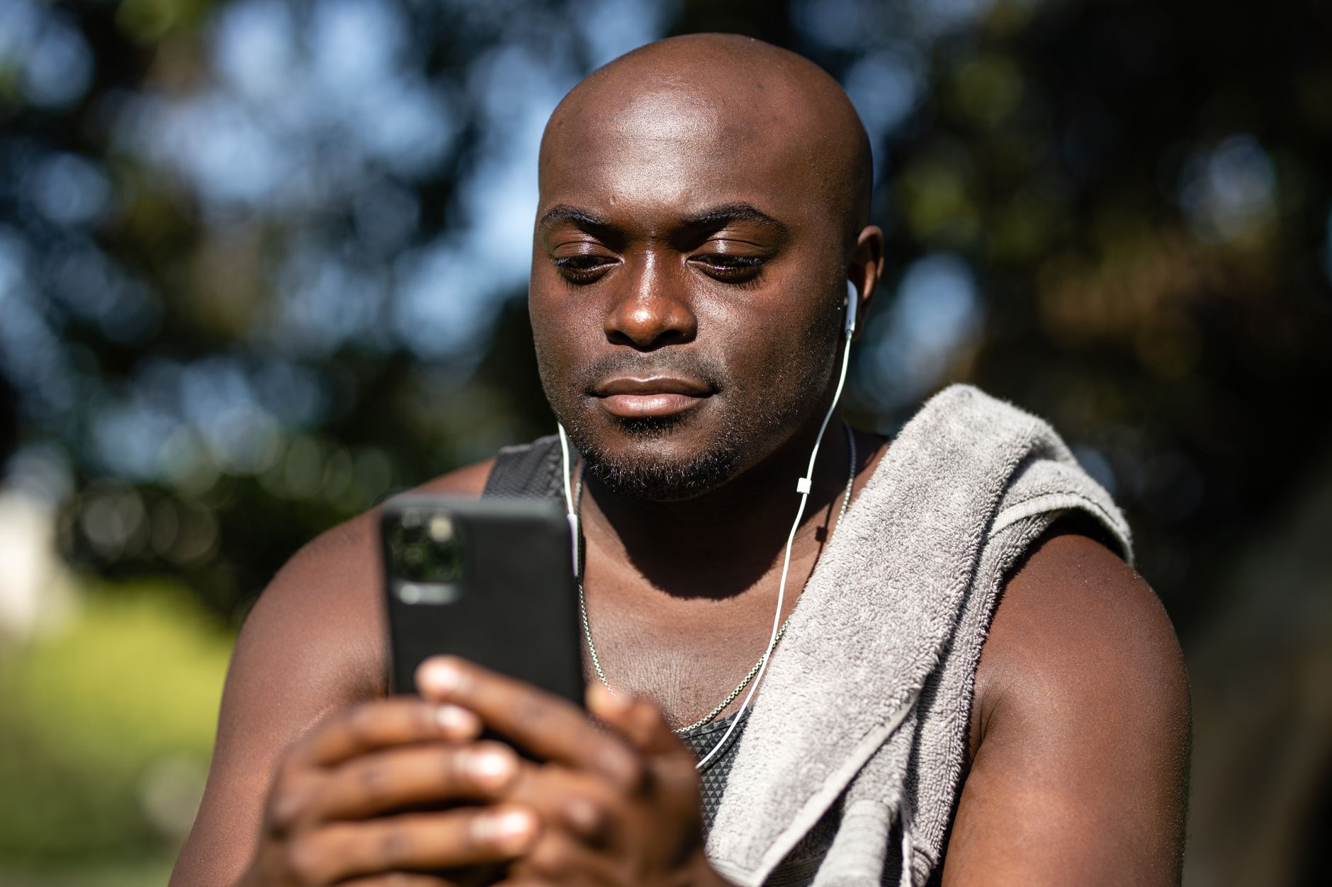 A smartphone resting on a towel