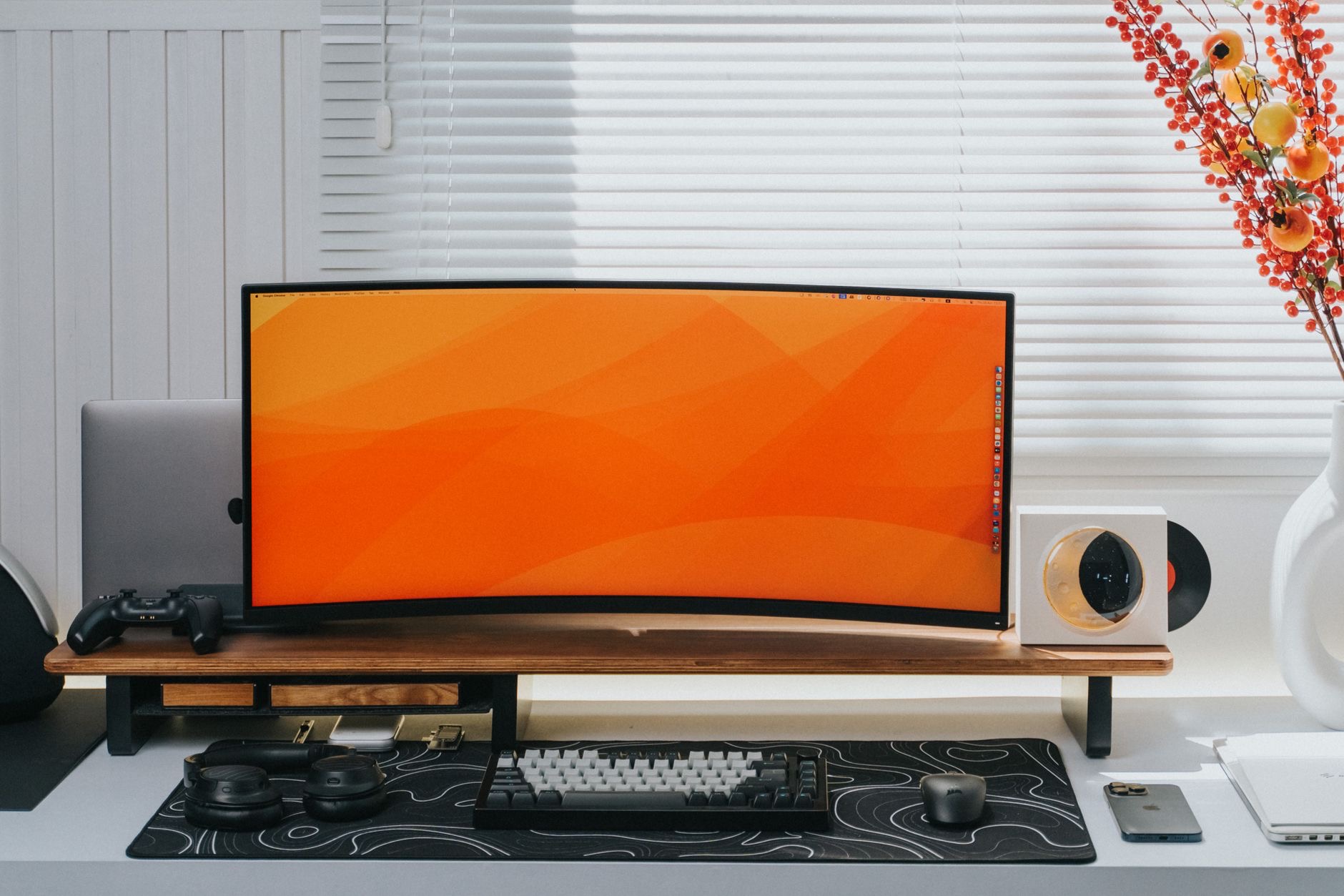 A gaming desk setup