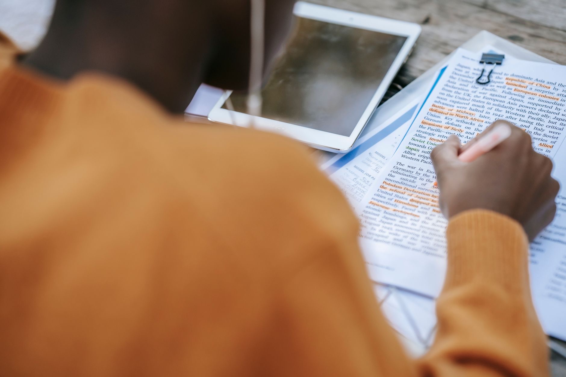 Person studying with a tablet