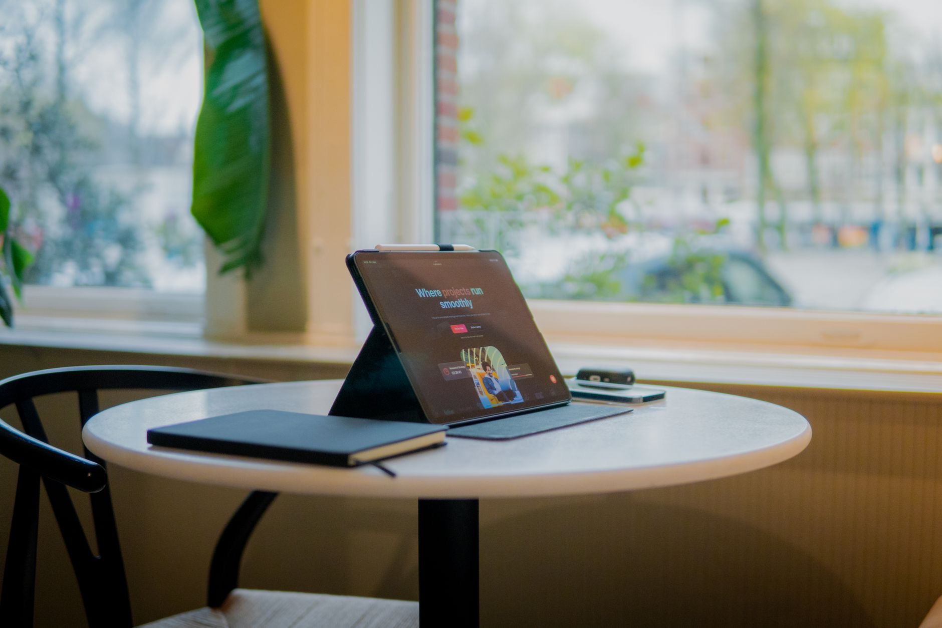 A tablet on a stand for easy viewing