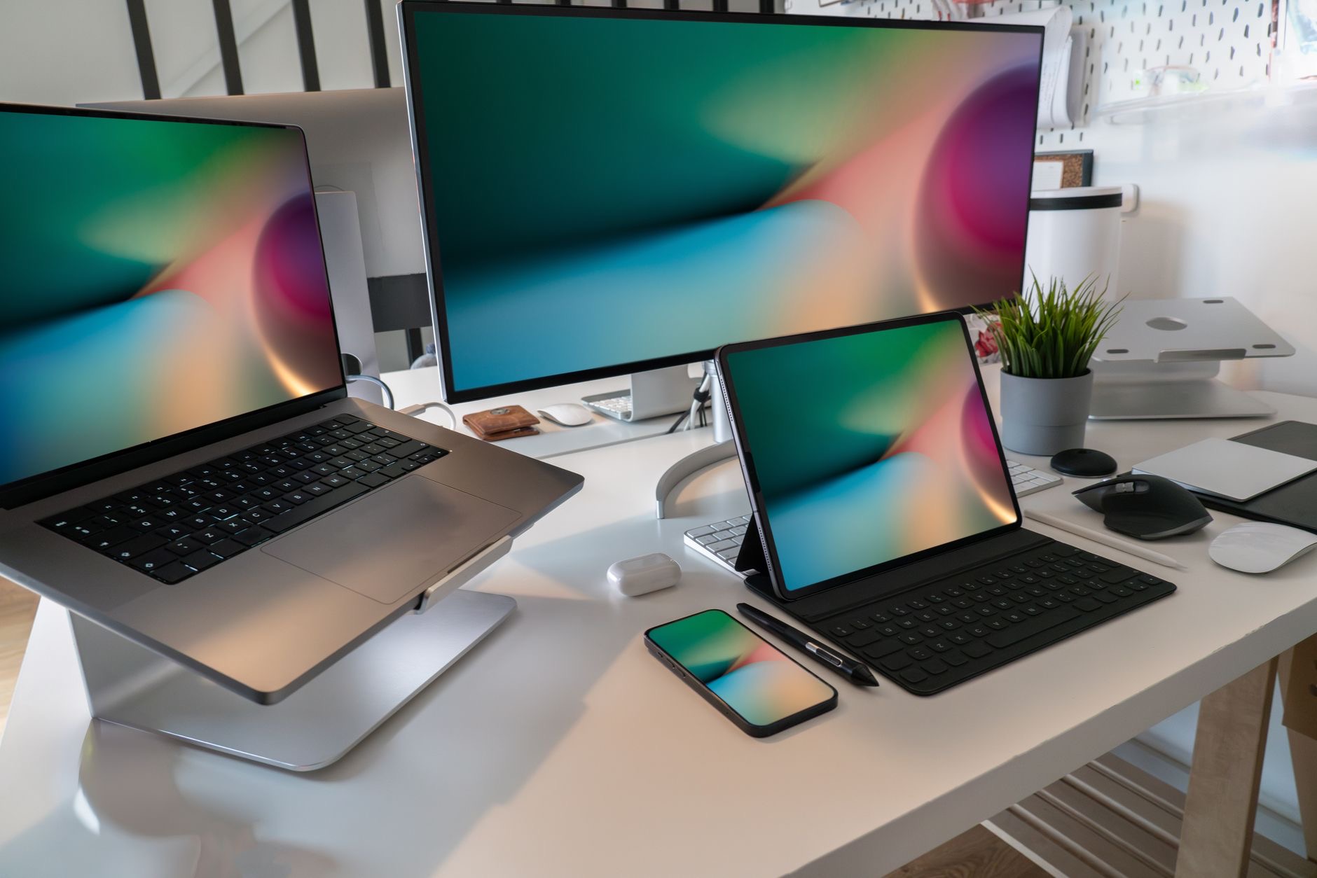 A productive Apple setup on a desk