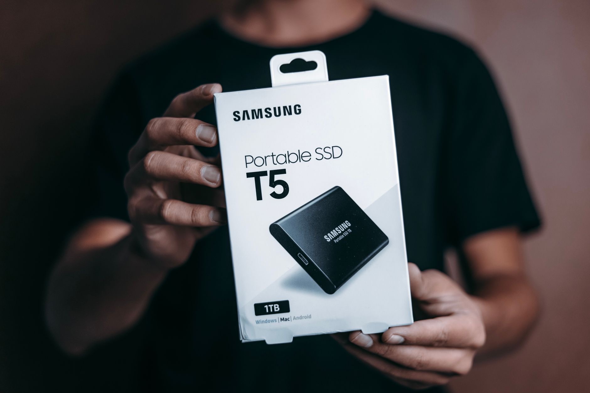 Close-up of a portable SSD