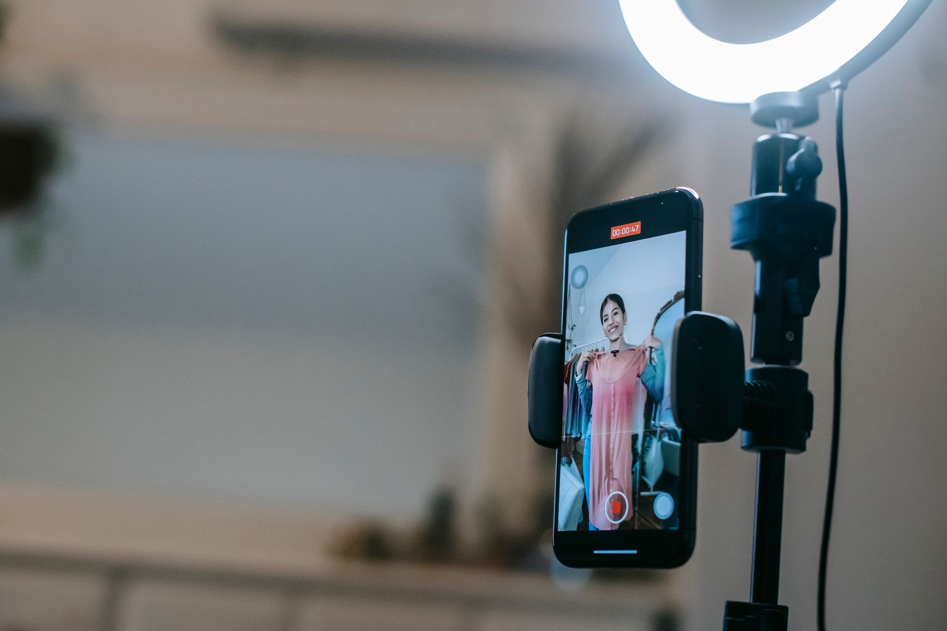 Phone on a tripod with a light