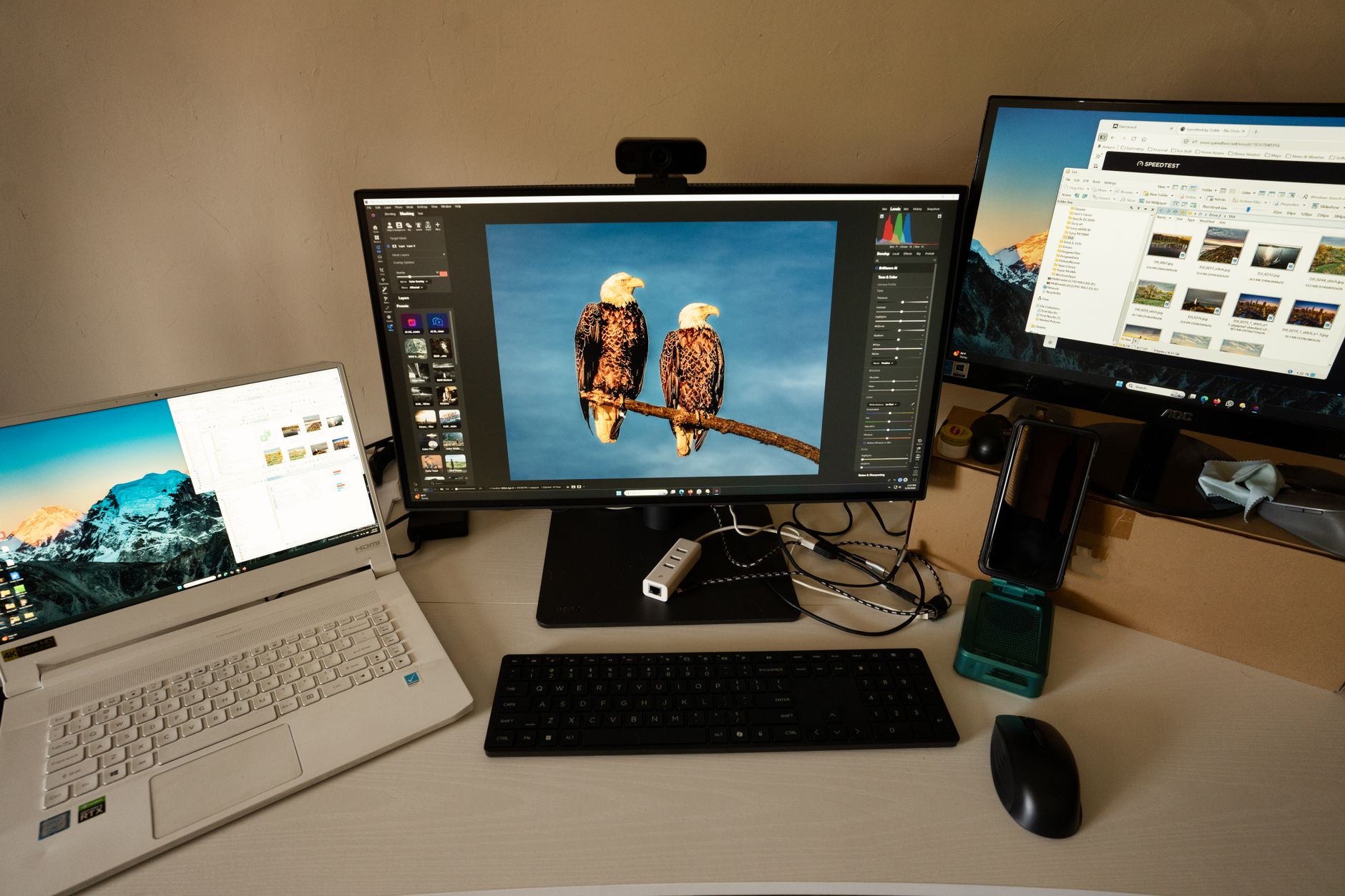 A laptop connected to a monitor