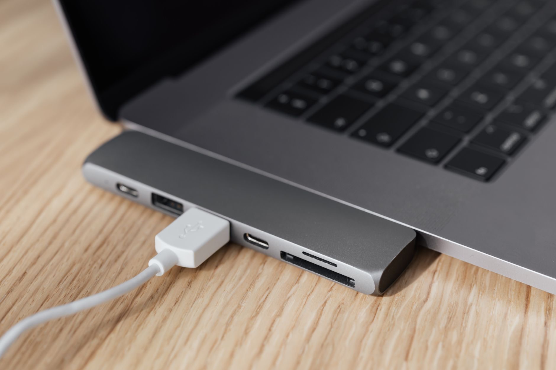 Close-up of cables and a hub