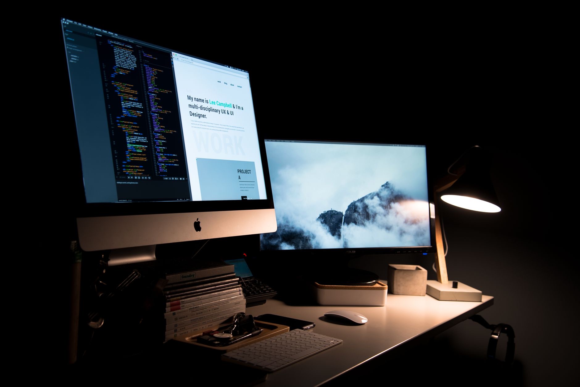 A dual screen desk setup