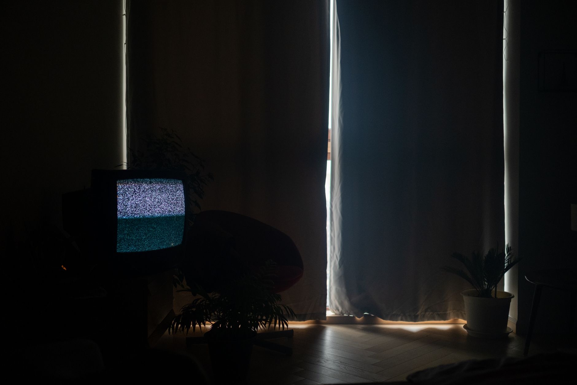 A quiet living room during a movie
