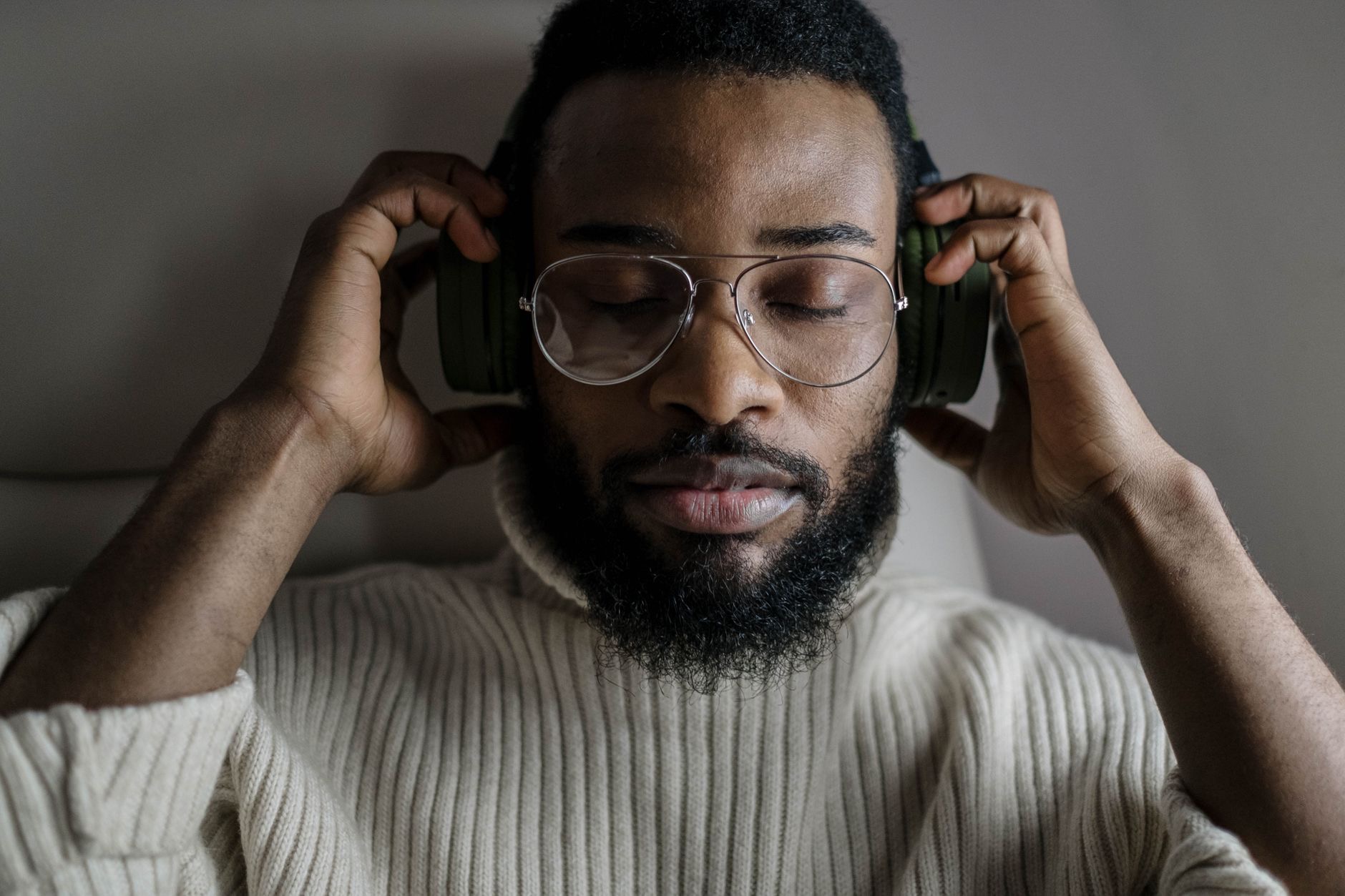 Person listening to music calmly