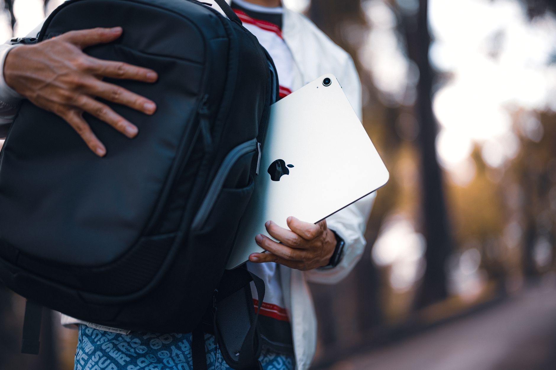 An iPad carried in a bag