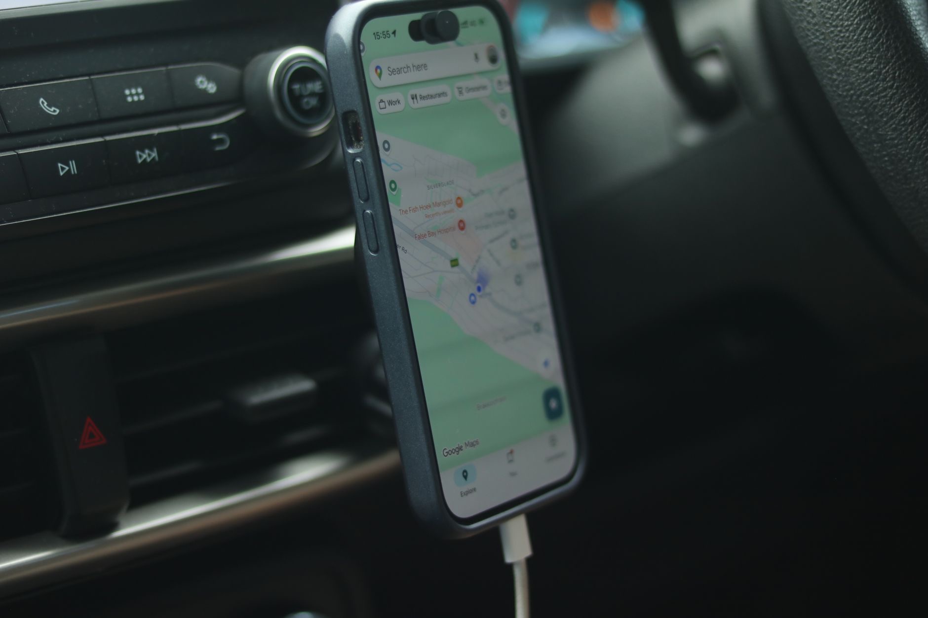 Close-up of a phone in a car