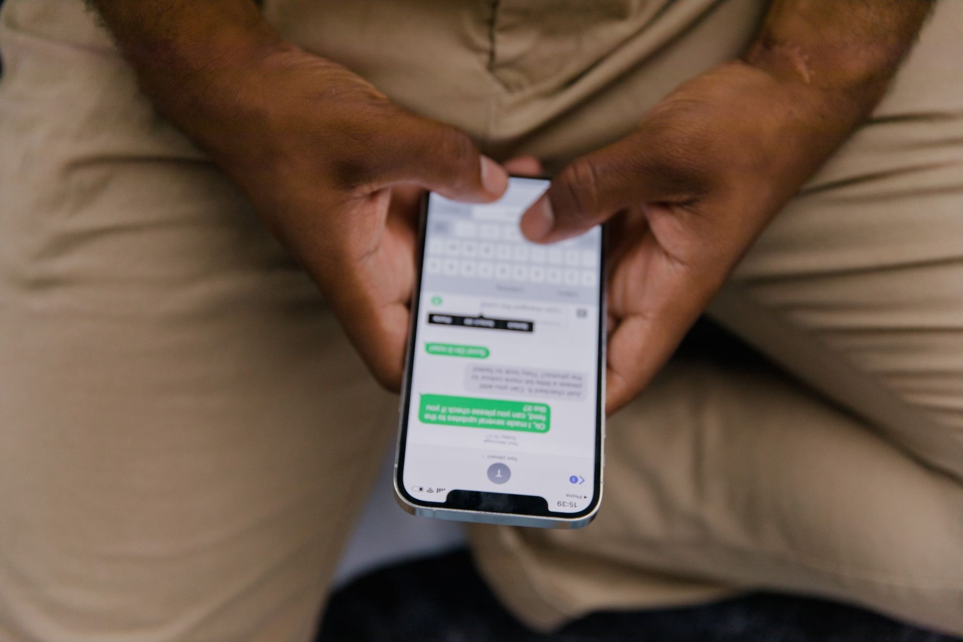 Close-up of a messaging conversation on a phone