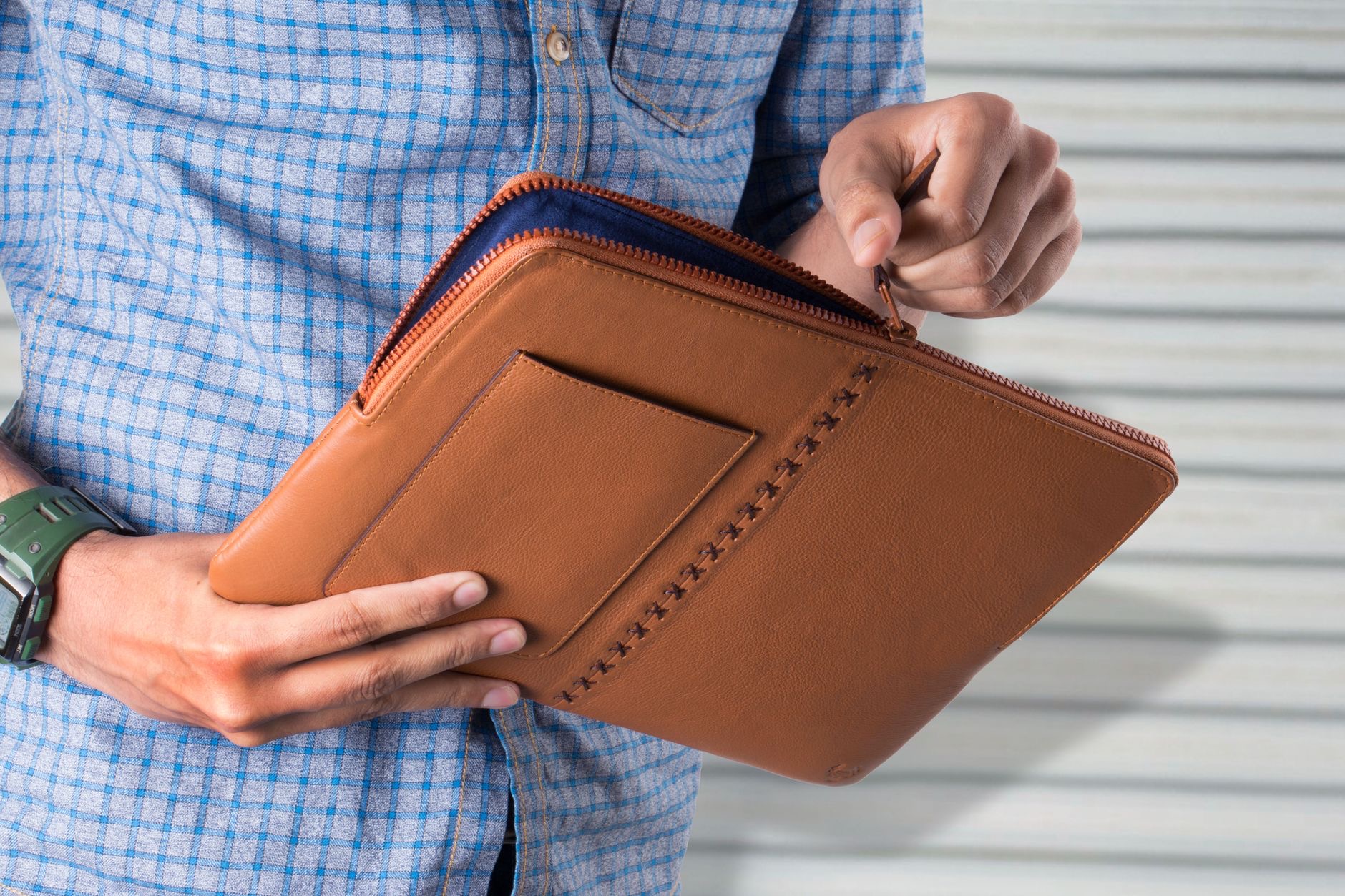 Close-up of a slim folio