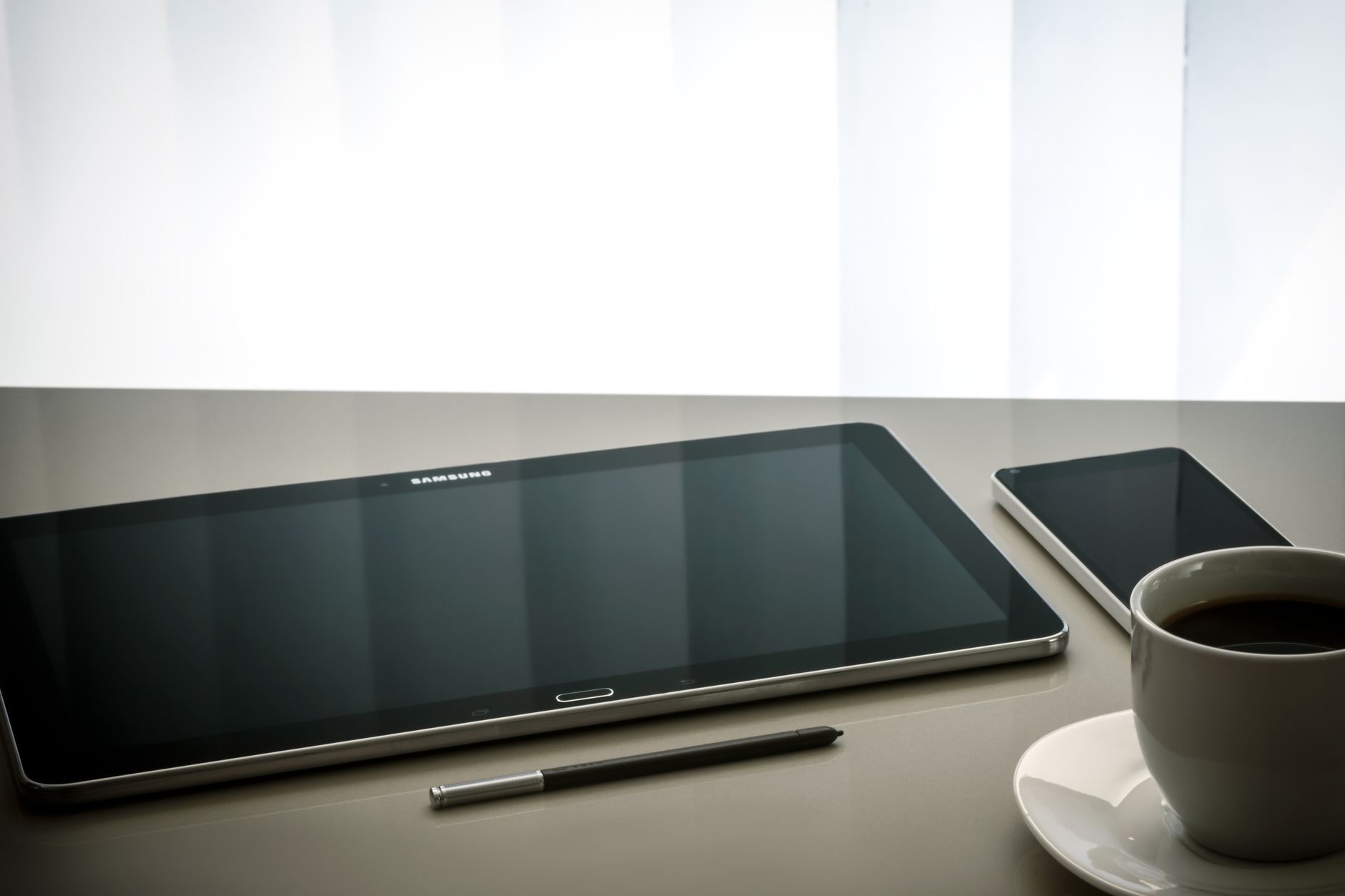 Tablet resting on a table