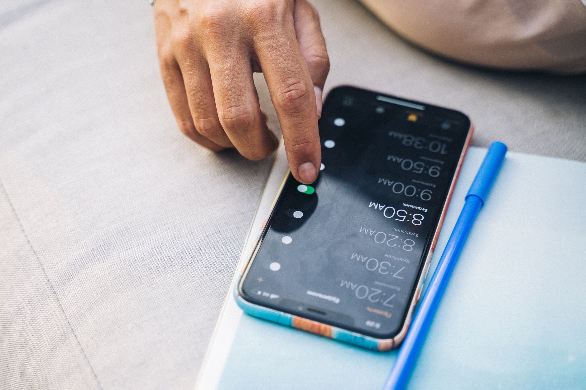 Close-up of a phone alarm screen