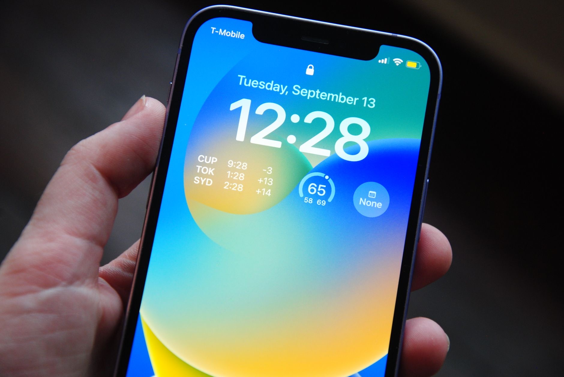 iPhone showing a customized lock screen