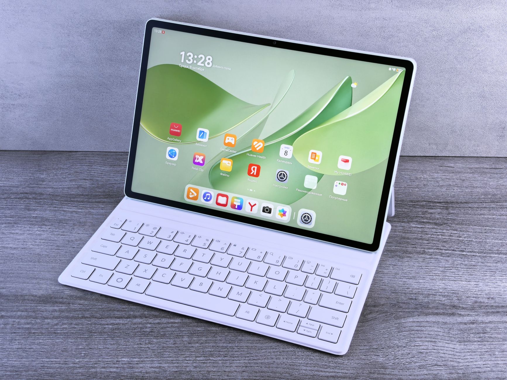 Close-up of a tablet with a keyboard