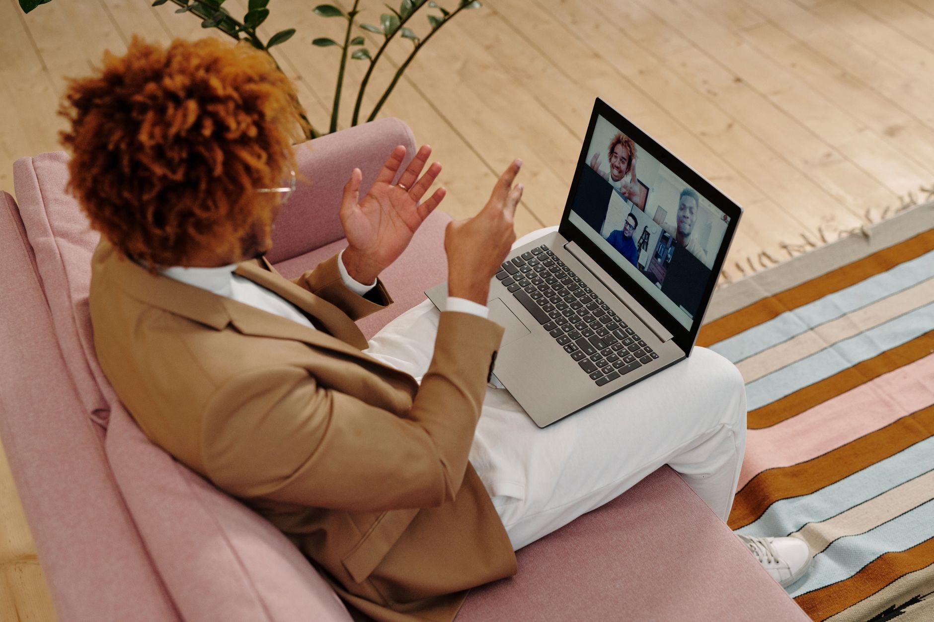 A working video call on a laptop
