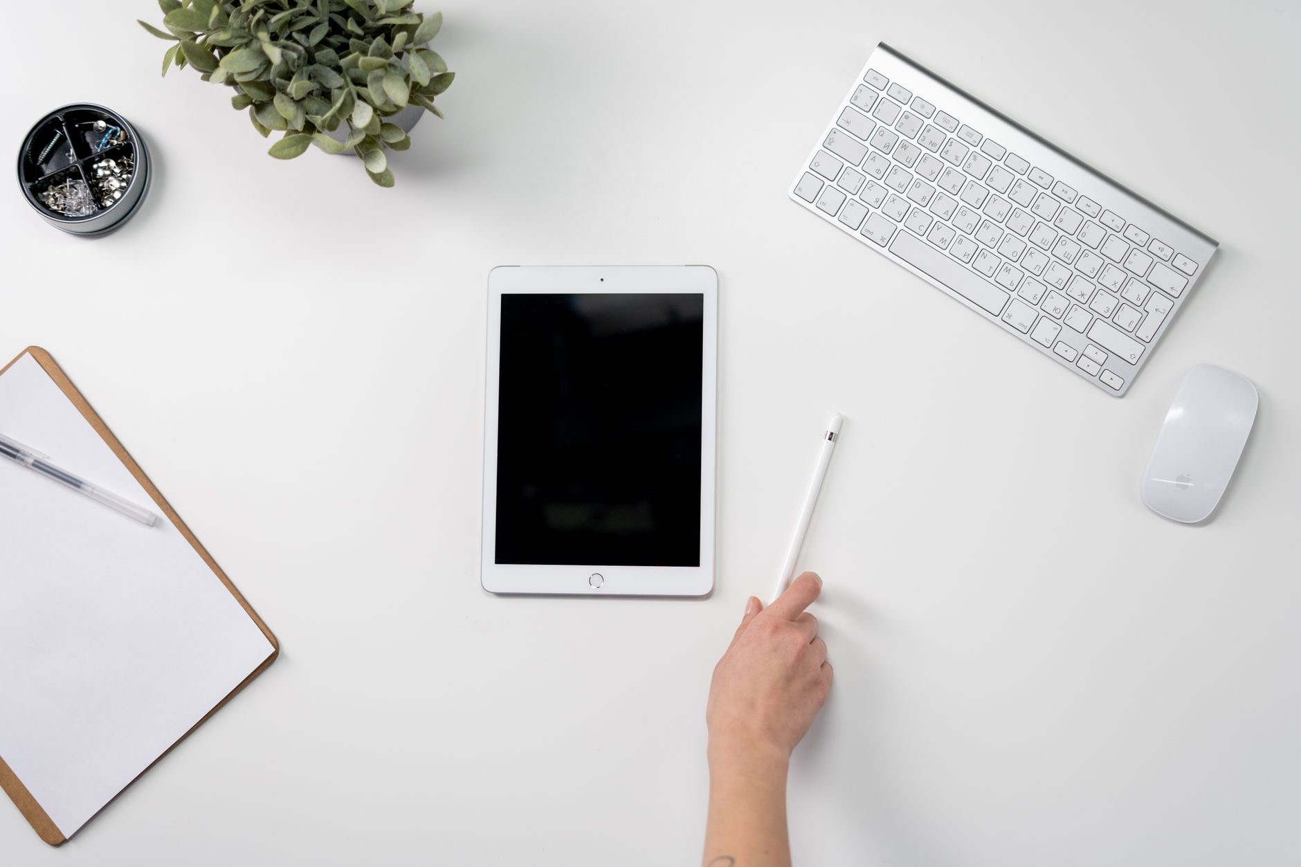 Person using an iPad with accessories