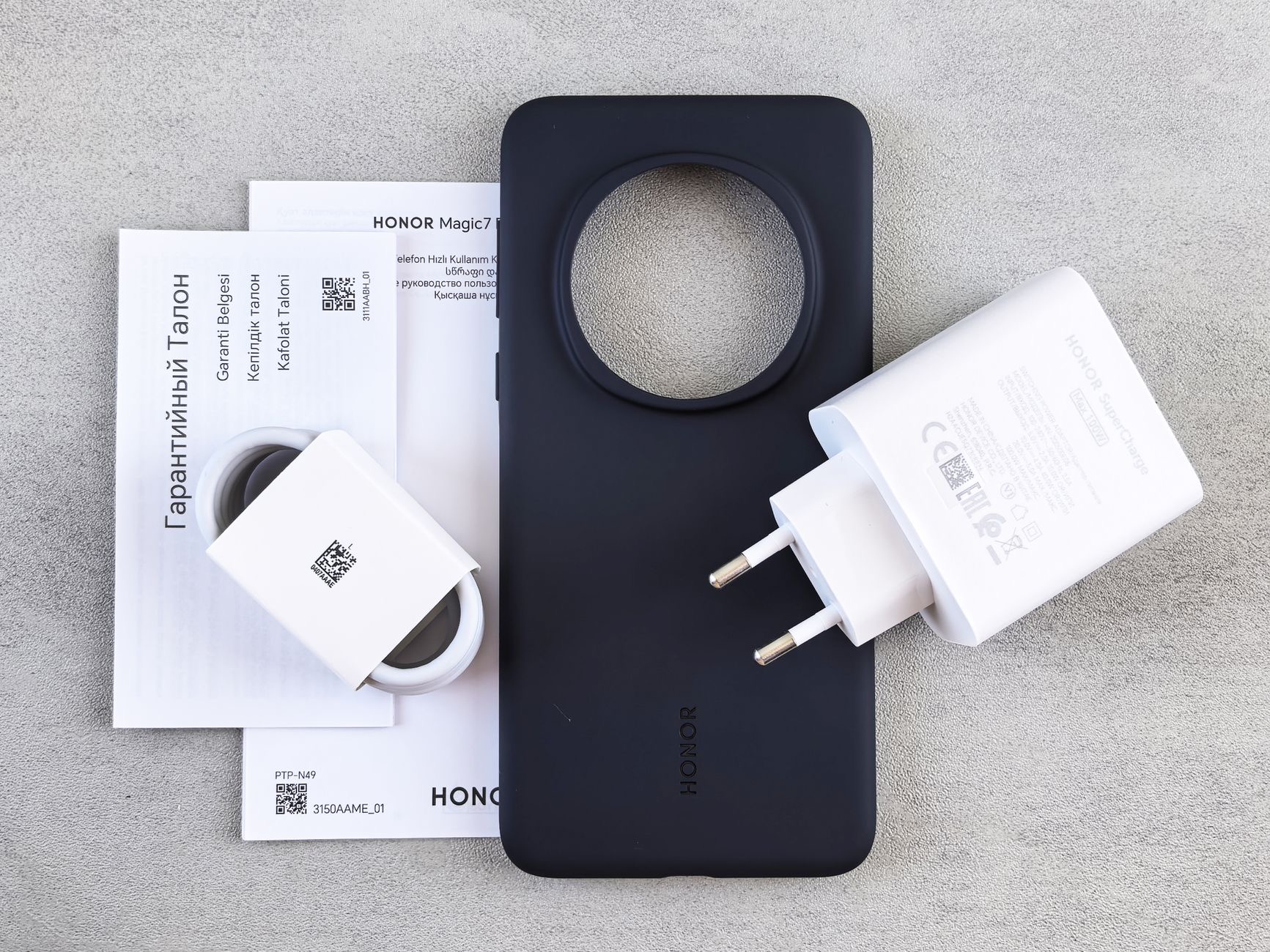 Close-up of a phone case and charger